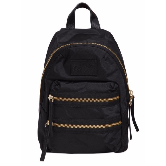 black nylon backpack gold zipper